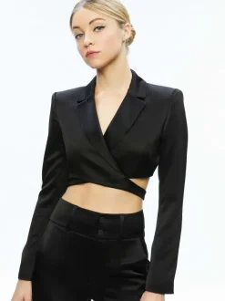 Women Alice and Olivia Leone Cropped Wrap Blazer + Mame High Rise Wide Leg Pant