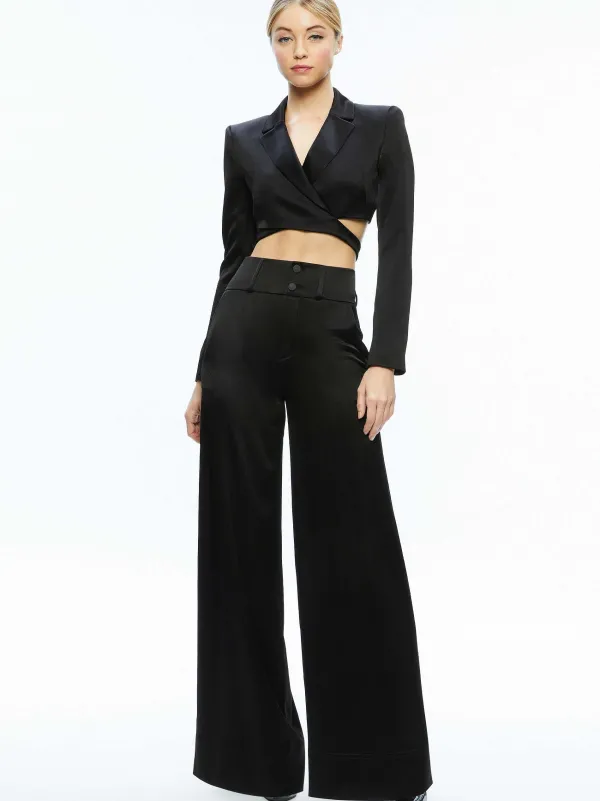 Women Alice and Olivia Leone Cropped Wrap Blazer + Mame High Rise Wide Leg Pant