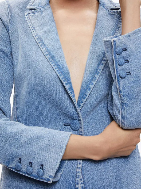 Women Alice and Olivia Macey Denim Fitted Blazer