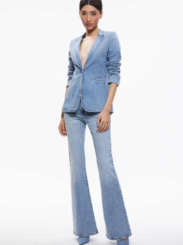 Women Alice and Olivia Macey Denim Fitted Blazer