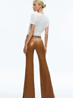Women Alice and Olivia Macey Fitted Vegan Leather Blazer + Danette Vegan Leather Split Hem Trousers