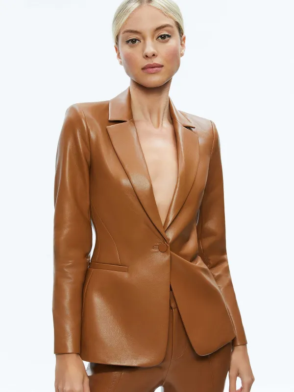 Women Alice and Olivia Macey Fitted Vegan Leather Blazer