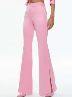 Women Alice and Olivia Macey Notch Collar Fitted Blazer + Danette High Rise Flare Slit Trouser