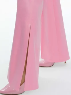 Women Alice and Olivia Macey Notch Collar Fitted Blazer + Danette High Rise Flare Slit Trouser