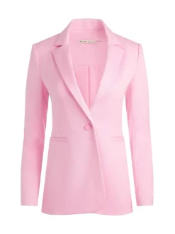 Women Alice and Olivia Macey Notch Collar Fitted Blazer + Danette High Rise Flare Slit Trouser
