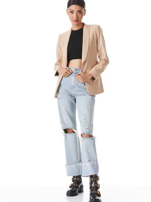 Women Alice and Olivia Macey Vegan Leather Shawl Collar Blazer
