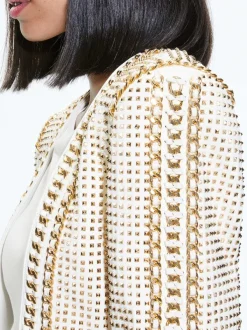 Women Alice and Olivia Maira Cropped Jacket With Chain Trim