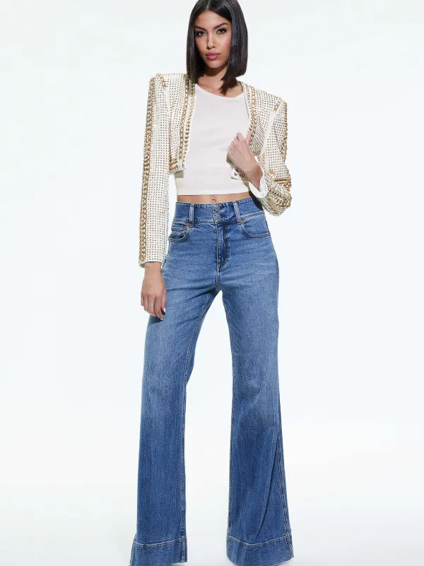 Women Alice and Olivia Maira Cropped Jacket With Chain Trim