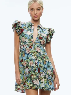 Women Alice and Olivia Meeko Ruffle Sleeve Shirt Dress