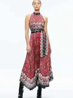 Women Alice and Olivia Mertie Mock Neck Pleated Maxi Dress