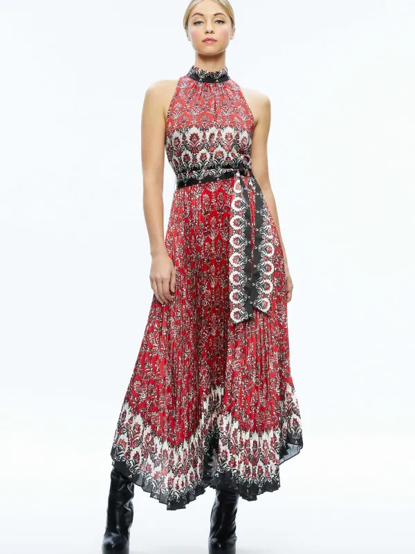 Women Alice and Olivia Mertie Mock Neck Pleated Maxi Dress