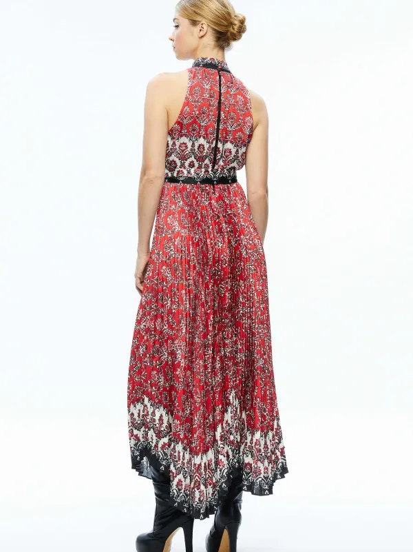 Women Alice and Olivia Mertie Mock Neck Pleated Maxi Dress