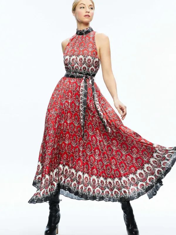 Women Alice and Olivia Mertie Mock Neck Pleated Maxi Dress