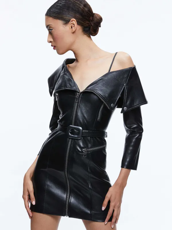 Women Alice and Olivia Miara Vegan Leather Moto Dress