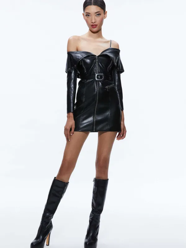 Women Alice and Olivia Miara Vegan Leather Moto Dress