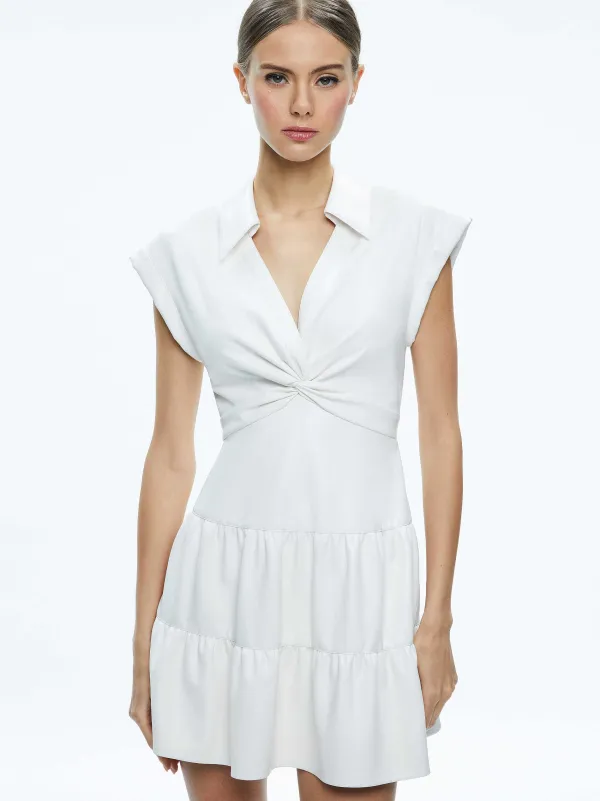 Women Alice and Olivia Mila Vegan Deep V-Neck Twist Front Mini Dress