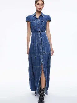 Women Alice and Olivia Miranda Maxi Denim Dress