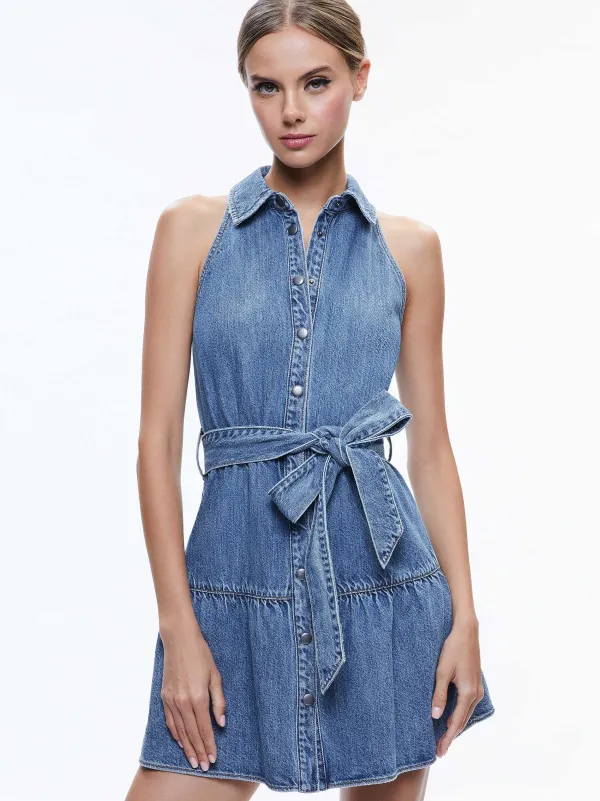 Women Alice and Olivia Miranda Sleeveless Mini Denim Dress