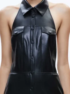 Women Alice and Olivia Miranda Vegan Halter Neck Tiered Midi Dress
