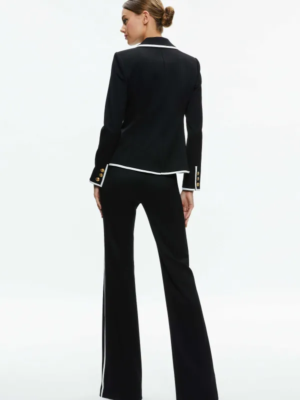 Women Alice and Olivia Mya Contrast Piping Fitted Blazer