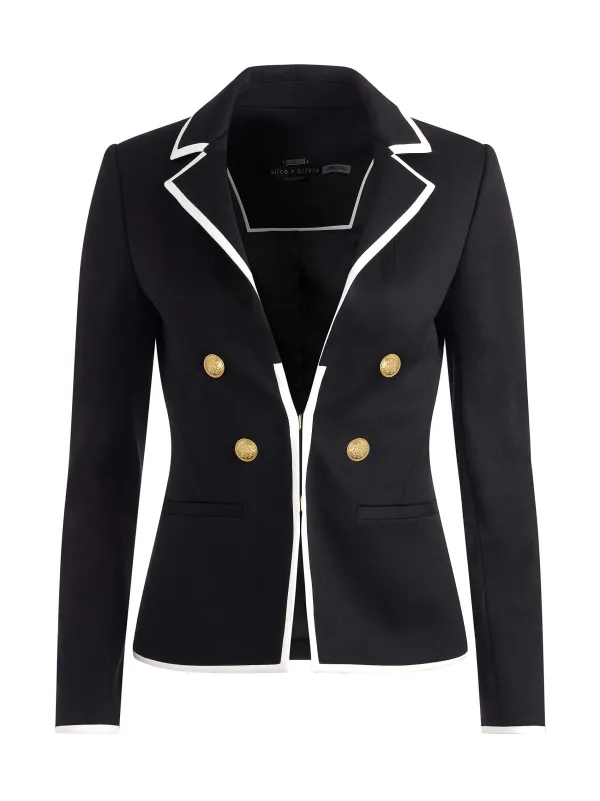 Women Alice and Olivia Mya Contrast Piping Fitted Blazer