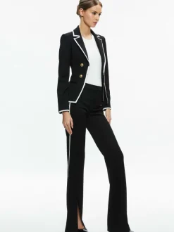Women Alice and Olivia Mya Contrast Piping Fitted Blazer + Princess Contrast Piping Pant