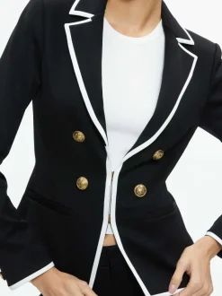 Women Alice and Olivia Mya Contrast Piping Fitted Blazer