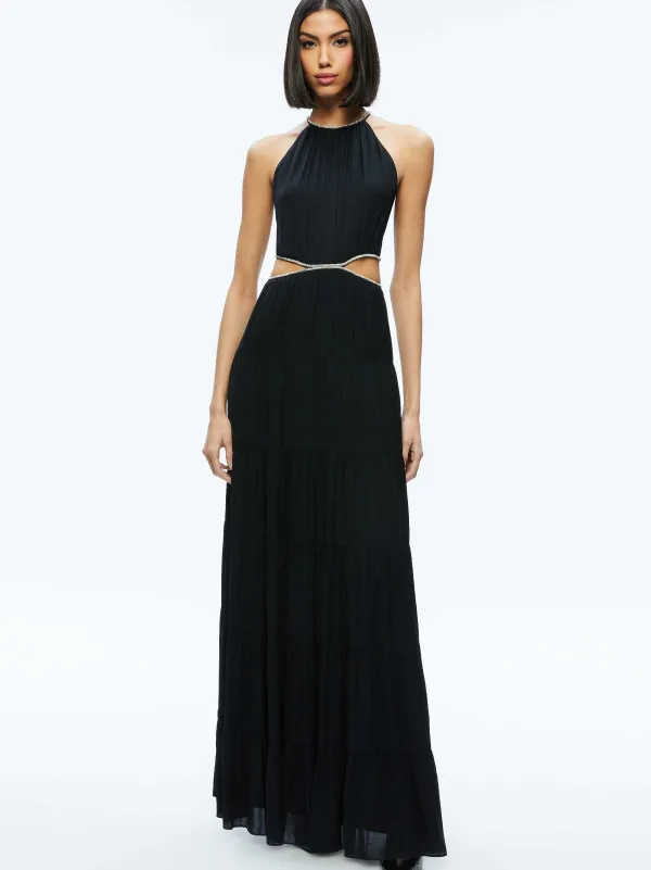 Women Alice and Olivia Myrtice Embellished Cut Out Maxi Dress