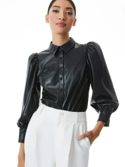 Women Alice and Olivia Nadine Vegan Leather Button Down