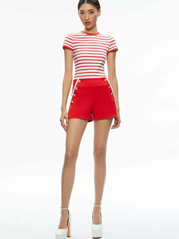 Women Alice and Olivia Narin High Rise Button Front Short