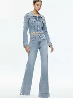 Women Alice and Olivia Nelson Embellished Fitted Denim Jacket