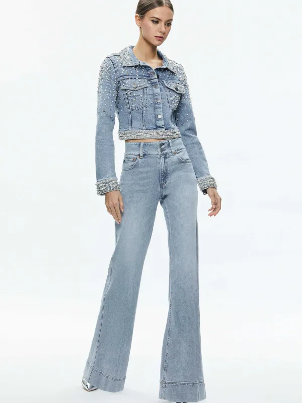 Women Alice and Olivia Nelson Embellished Fitted Denim Jacket