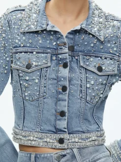 Women Alice and Olivia Nelson Embellished Fitted Denim Jacket