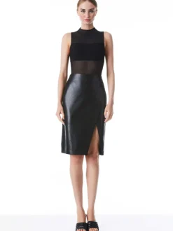 Women Alice and Olivia Nichol High Neck Sleeveless Mesh Bodysuit