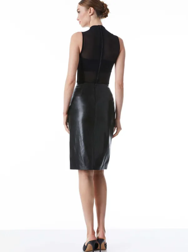 Women Alice and Olivia Nichol High Neck Sleeveless Mesh Bodysuit