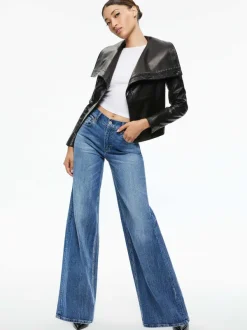 Women Alice and Olivia Nita Leather Drape Front Jacket