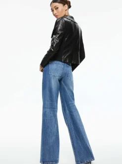 Women Alice and Olivia Nita Leather Drape Front Jacket