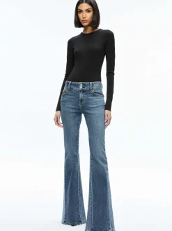 Women Alice and Olivia Olea Round Neck Bodysuit