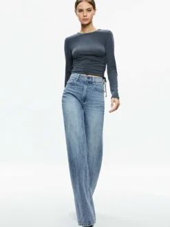 Women Alice and Olivia Percy Crewneck Ruched Cropped Top