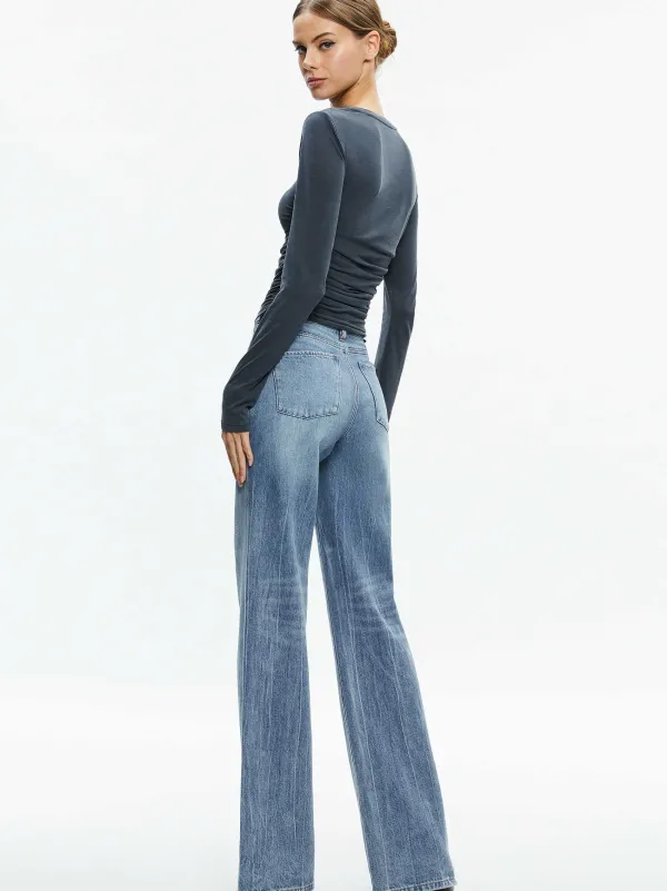 Women Alice and Olivia Percy Crewneck Ruched Cropped Top