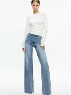 Women Alice and Olivia Percy Crewneck Ruched Cropped Top
