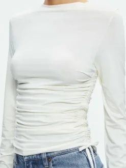 Women Alice and Olivia Percy Crewneck Ruched Cropped Top
