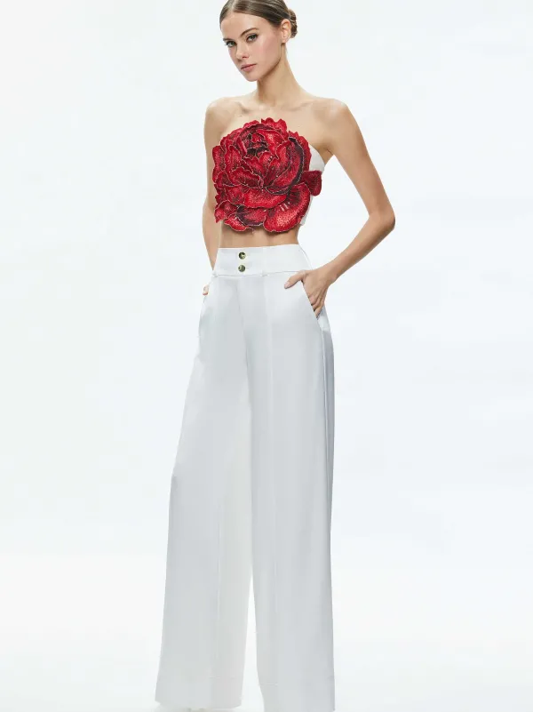 Women Alice and Olivia Randie Floral Applique Crop Top