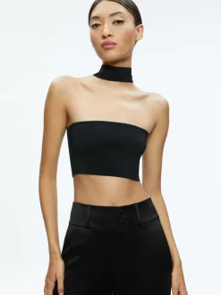 Women Alice and Olivia Raya Mock Neck Racerback Cropped Pullover