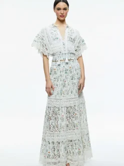 Women Alice and Olivia Reise Embroidered Tiered Maxi Skirt