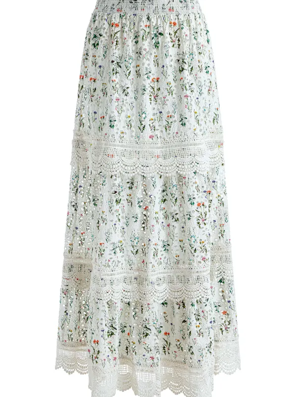 Women Alice and Olivia Reise Embroidered Tiered Maxi Skirt