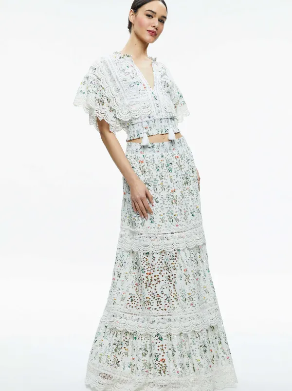 Women Alice and Olivia Reise Embroidered Tiered Maxi Skirt