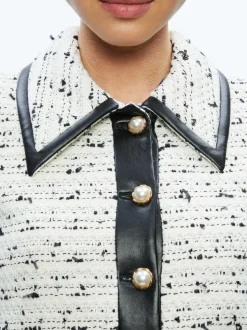 Women Alice and Olivia Renae Cropped Vegan Leather Jacket