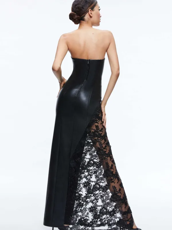 Women Alice and Olivia Retha Vegan Leather Lace Maxi Dress