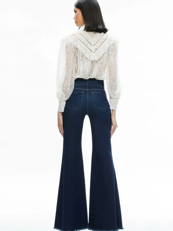 Women Alice and Olivia Rheba Mock Neck Button Front Lace Top
